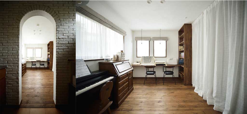 アーチから入る家事室の様子