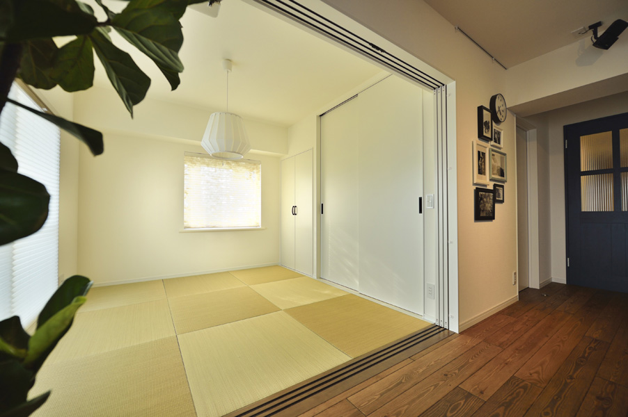 スタイリッシュな市松柄の畳模様 和室の様子