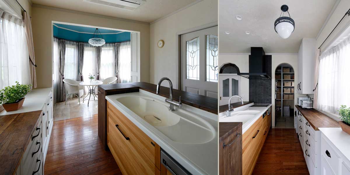 NOOKとユーティリティをつなぐキッチンの様子