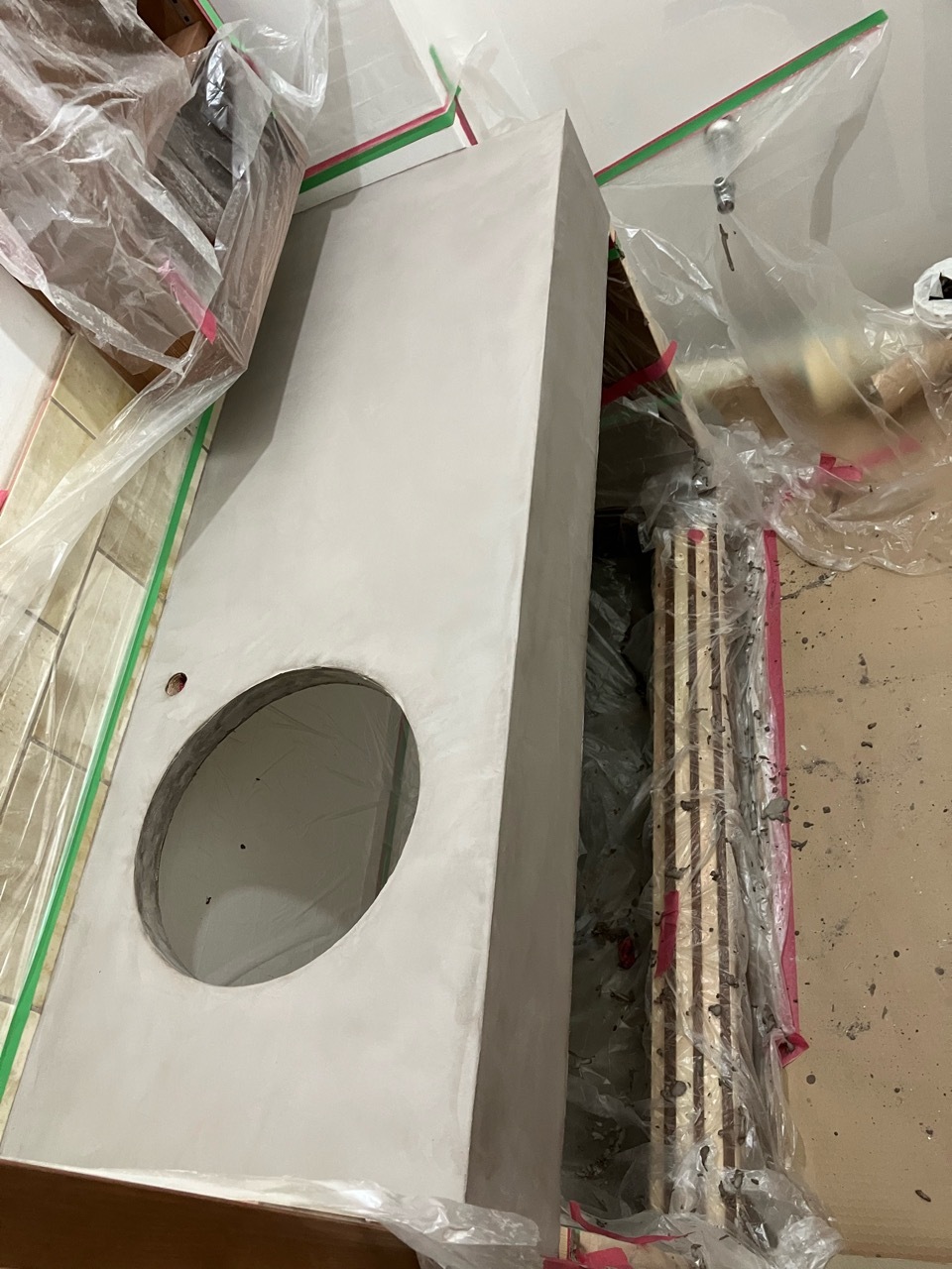 洗面造作　タイル天板