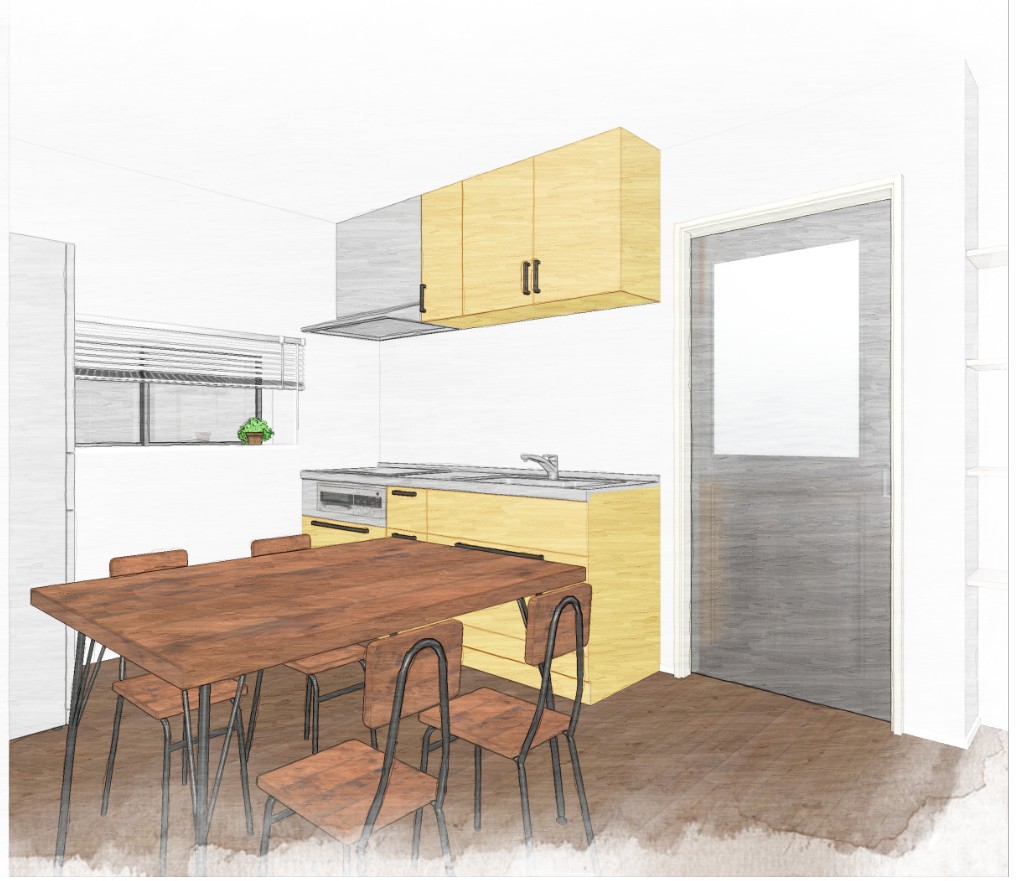 キッチンと床の色…