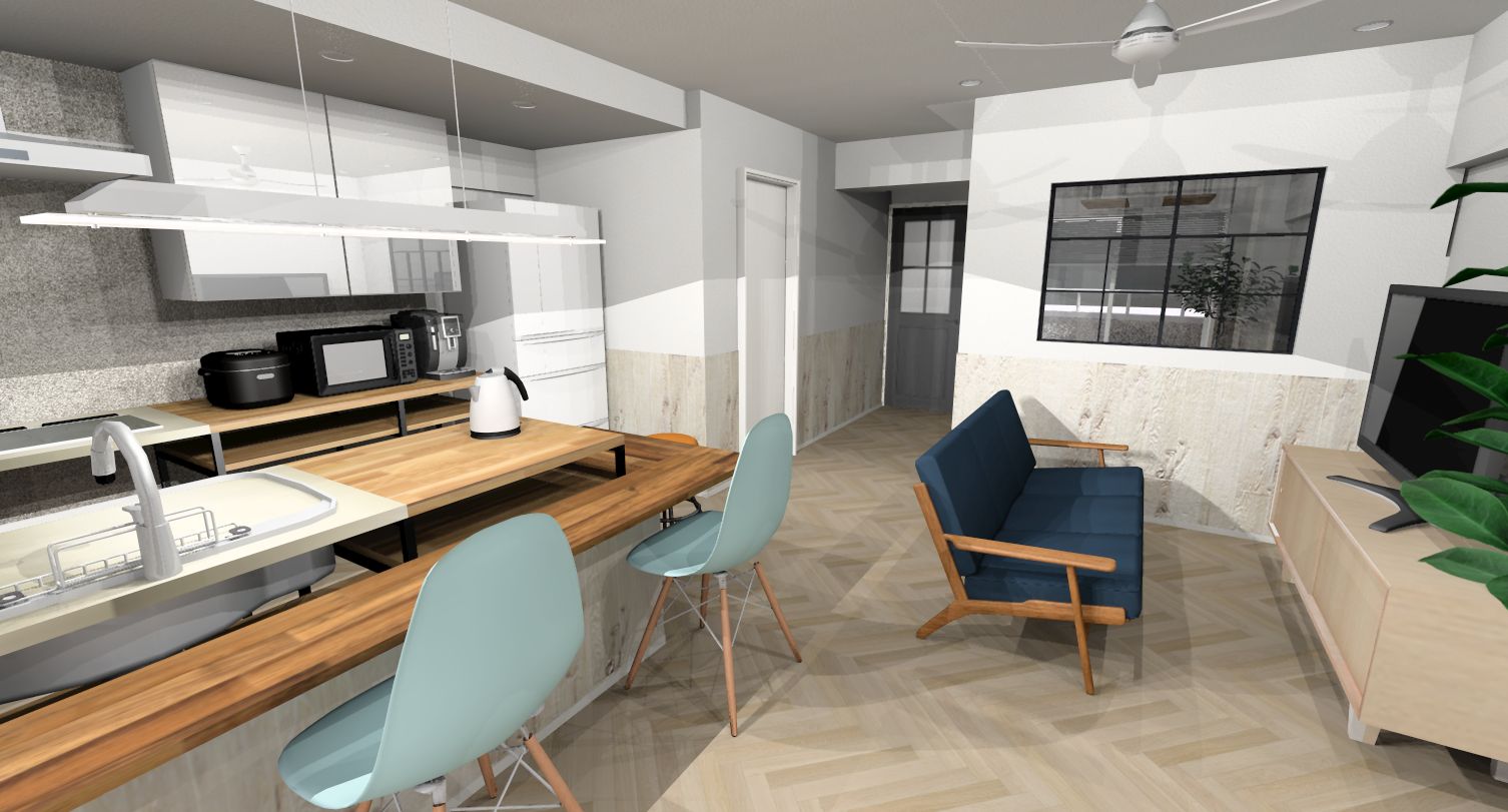 アイアン×無垢＝メンズライクなLDK！