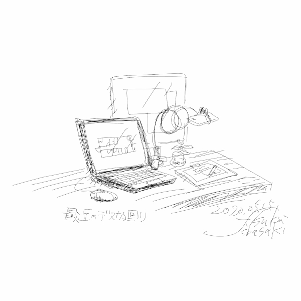 今日のイラスト＊20200515デスク廻りとアマビエ様