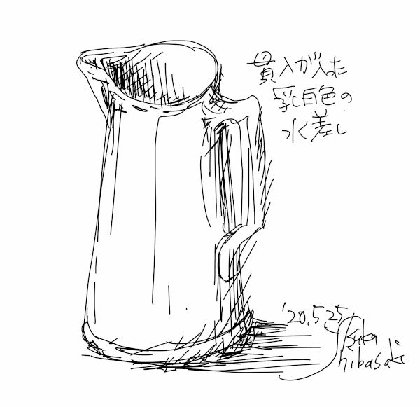 今日のスケッチ＊20200525陶器のアンティーク水差し