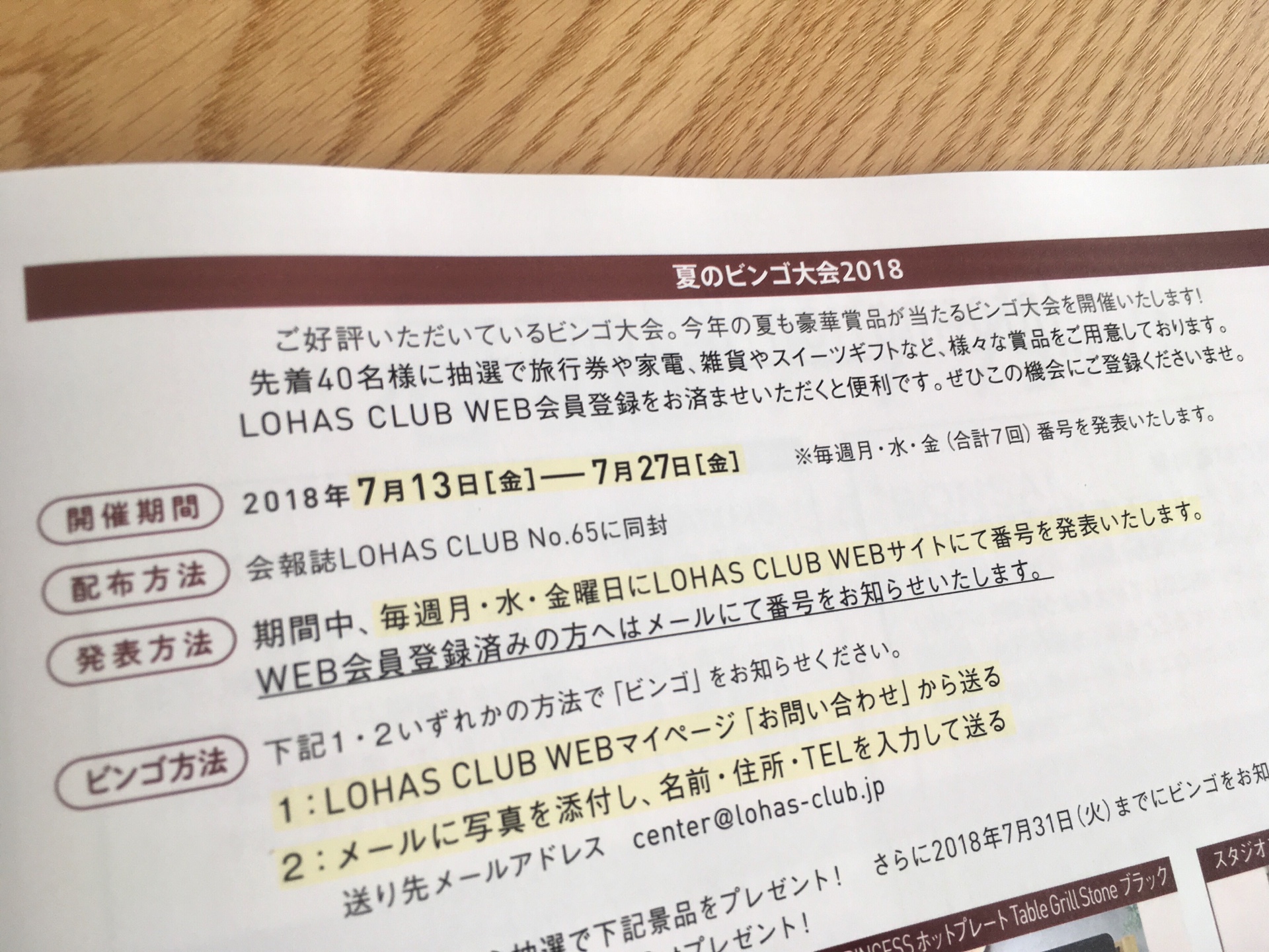 ＜LOHAS CLUB会報誌＊No.65＞夏のビンゴ大会を行います！＊新宿店のご紹介も