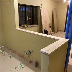 キッチン袖壁造作過程