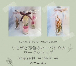 ミモザと春色のハーバリウムワークショップ