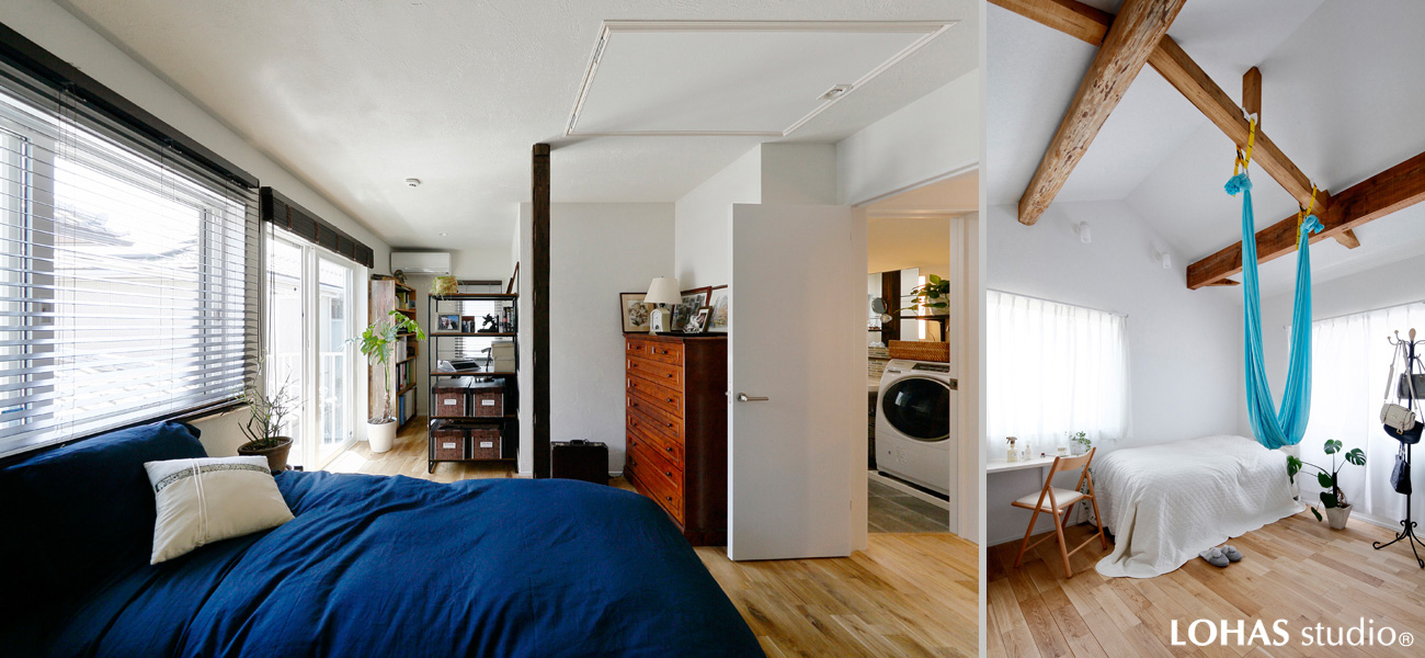 縦横に開放的な2階の主寝室・洋室の様子