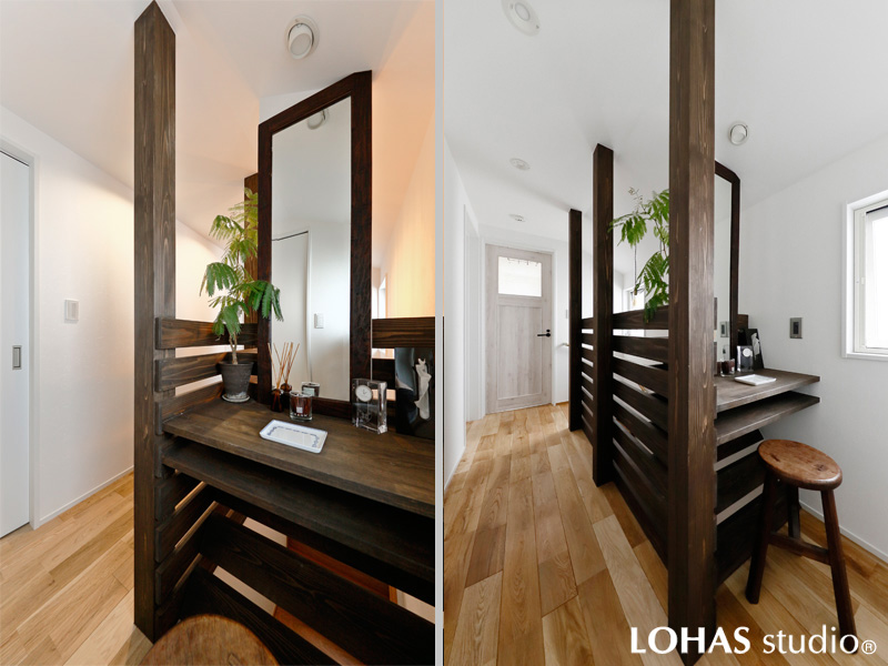 ラスティックな2階ホール・メイクアップコーナーの様子